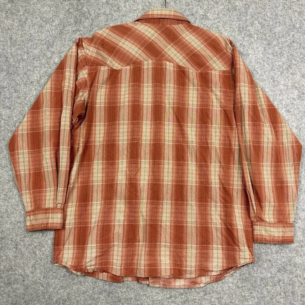 TP Saddle Blanket Trading Co Snap Shirt Men L Plaid Western Ranch Pockets Cotton